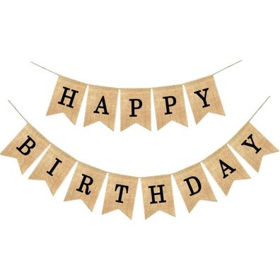 Aurasky Happy Birthday Girlande aus Sackleinen - Vintage Leinen Banner für