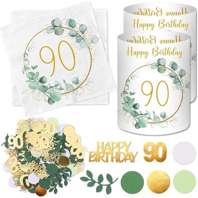 Luckeey 90 Geburtstag Deko Set: 20 Servietten, 12 Windlichter, 100 Konfetti