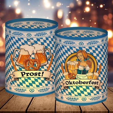 12er Set Windlicht Tischdeko Oktoberfest, Bayrische Deko Blau, Bayern Deko Set