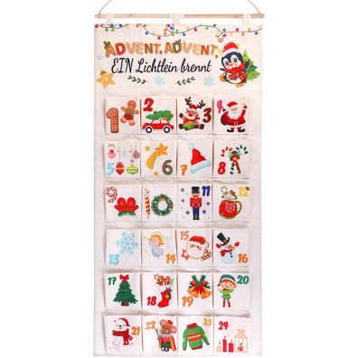 HOWAF Adventskalender 2024 Stoff Wandkalender zum Befüllen, Wiederverwendbar
