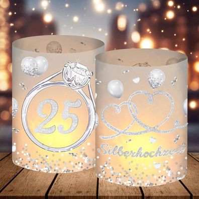 12 Windlichter Tischdeko für Silberhochzeit, 25 Jahre Hochzeitstag