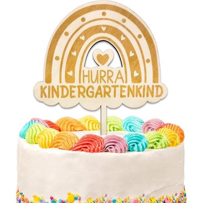 Luckeey Tortendeko Einschulung Hurra Kindergartenkind Holz Regenbogen Kuchen