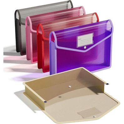 ThinkTex 5er Set Dokumententaschen A4, durchsichtig, mit Druckknopfverschluss