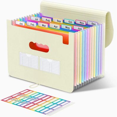 ThinkTex Dokumentenmappe A4, 12 Fächer Ordner mit Gummizug und Verschlussknopf