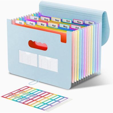 ThinkTex Dokumentenmappe A4, 12 Fächer Ordner mit Gummizug und Verschlussknopf