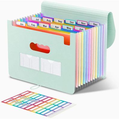 ThinkTex Dokumentenmappe A4, 12 Fächer Ordner mit Gummizug und Verschlussknopf
