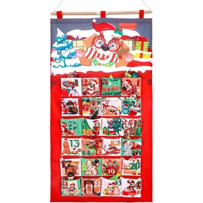 HOWAF Hund Adventskalender zum Befüllen, Stoff, mit 24 Taschen (10x10cm)