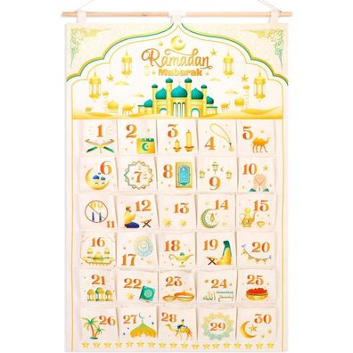 HOWAF Ramadan Kalender zum Befüllen 2025 - Stoff Wandkalender mit 30