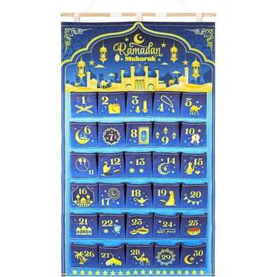 HOWAF Ramadan Kalender zum Befüllen 2025, wiederverwendbarer Stoff-Wandkalender