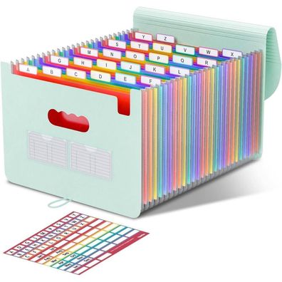 ThinkTex 26 Fächer Dokumentenmappe A4, Ordner mit Gummizug und Verschlussknopf