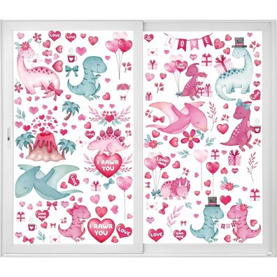 12 Bögen Große Fensteraufkleber zum Valentinstag, Valentinstagsdeko mit süßen