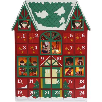 Adventskalender Haus aus Holz mit 24 Schubladen & LED, zum Befüllen kleiner