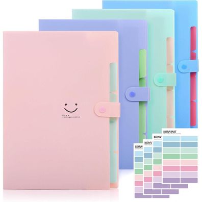 Konvinit 4er Pack Fächermappe A4 erweiterbar, Dokumentenmappe mit