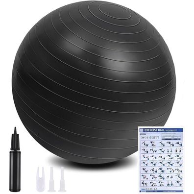 flintronic Gymnastikball 55cm Schwarz mit Fußpumpe - Anti-Burst, Yoga, Pilates