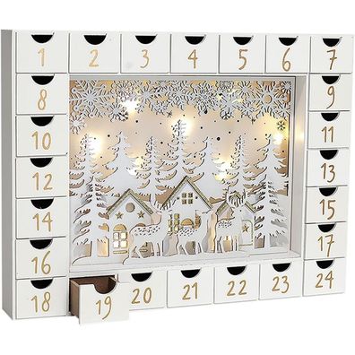 PE Adventskalender Holz mit 24 Schubladen zum Befüllen, Weihnachtsszene mit