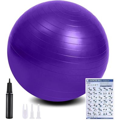 flintronic Gymnastikball 55cm Violett mit Fußpumpe - Anti-Burst, Yoga, Pilates