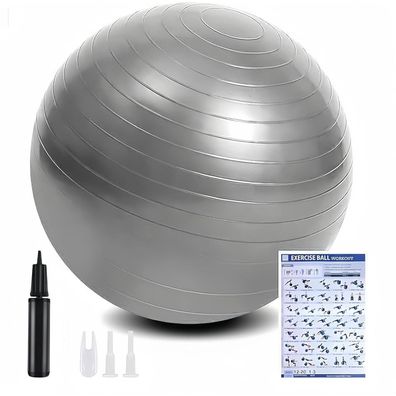flintronic Gymnastikball 55cm Grau mit Fußpumpe - Anti-Burst & Rutschfest für