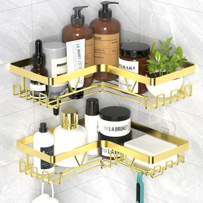 Kegii Duschablage Ohne Bohren, Gold, 2 Stück Eckregal für Dusche, Shampoo