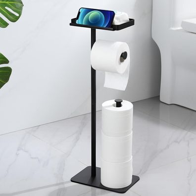 YIGII Stehender Toilettenpapierhalter mit Ablage, Schwarz - für Handy