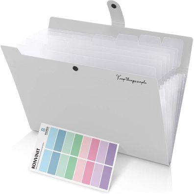 Konvinit Fächermappe A4 Dokumentenmappe mit 8 erweiterbaren Taschen, grau