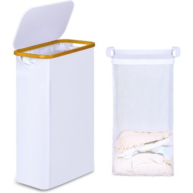 iEGrow Wäschekorb mit Deckel, 60L, schmal, faltbar, herausnehmbare Innentasche