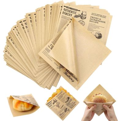 Hejo 200 Blätter Backpapier Zeitungsoptik 15x15cm - Ideal für Pommes, Burger