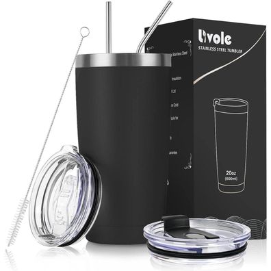Livole Thermobecher 600ml Edelstahl mit Strohhalm und Deckel, doppelwandig