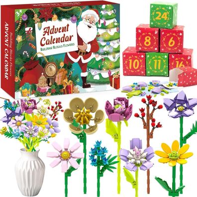 Quoiblo Adventskalender 2025 mit 24 Kunstblumen - Blumenstrauß Deko für Frauen