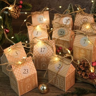 RUBY Adventskalender zum Befüllen, 24 DIY Lebkuchenhäuser mit Aufklebern und