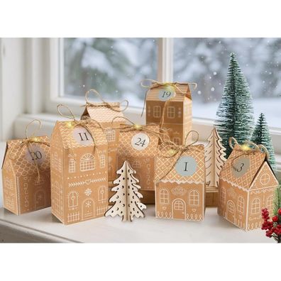 RUBY Adventskalender zum Befüllen - 24 Lebkuchenhäuser Boxen DIY mit LED