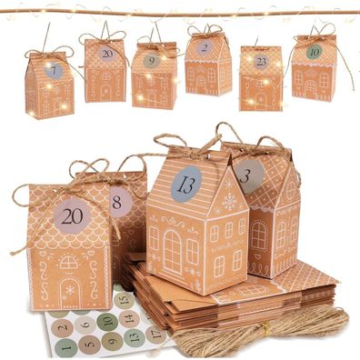 I LOVE MOM Adventskalender zum Befüllen, 24 Lebkuchenhäuser Boxen mit