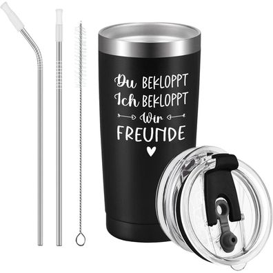 Livole Lustiger Edelstahl Kaffeebecher to go Thermo 600ml - Du Bekloppt, Ich