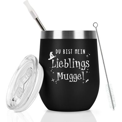 Livole Thermobecher 350ml Edelstahl - "Du bist mein Lieblings Muggel" - Schwarz