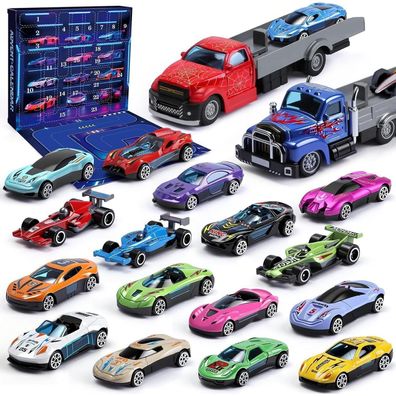 Adventskalender Kinder Auto Spielzeug: 24 Metall-Autos + 2 Katapult-Anhänger