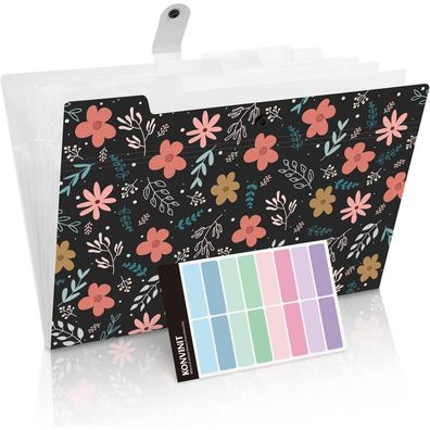 Konvinit Dokumentenmappe A4 mit 6 Fächern - Blumenmuster, ideal für Büro