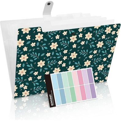 Konvinit Dokumentenmappe A4 mit 6 Taschen, Blumenmuster, erweiterbar