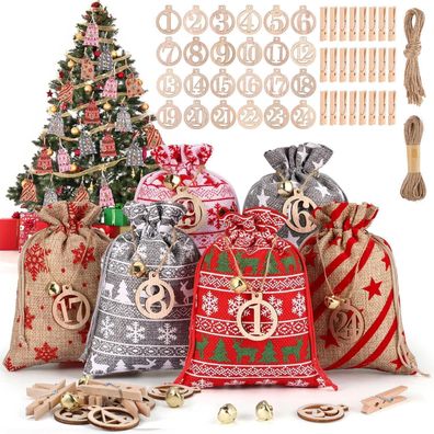 DazSpirit 24 Adventskalender zum Befüllen und Aufhängen, DIY Stoffsäckchen mit