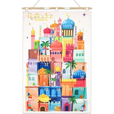 HOWAF Ramadan Kalender zum Befüllen 2025, Stoff Adventskalender mit 30 Taschen