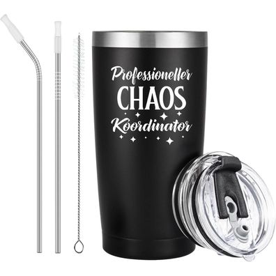 Livole Professioneller Chaos Koordinator Kaffeebecher to go Thermo 600ml Schwarz