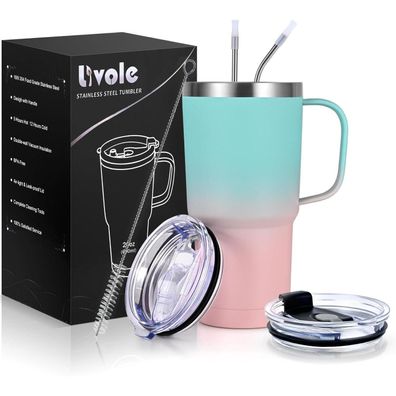 Livole 600ml Thermobecher mit Henkel, Vakuum Kaffeebecher aus Edelstahl mit