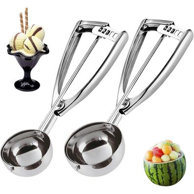 2er Set Edelstahl Eisportionierer mit Auslöser - Ideal für Eis, Keksteig