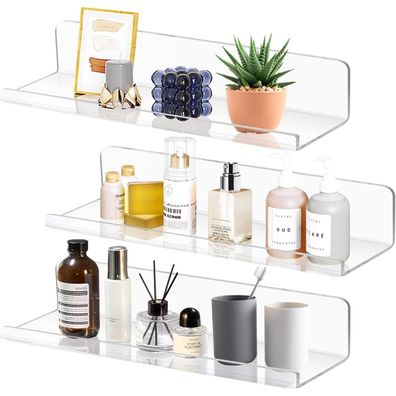 SHEPIN 3er Set Wandregal, schwebend, ohne Bohren, 30cm breit, Acryl Transparent