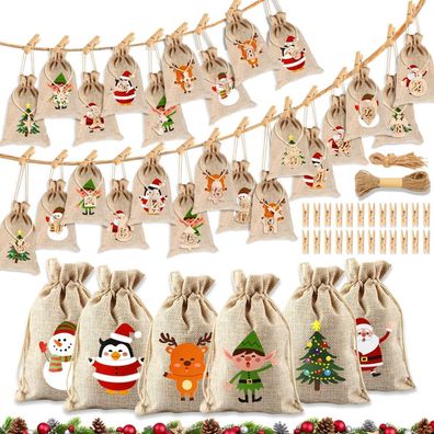Wdjlnzb Adventskalender zum Befüllen, 24 Stoffsäckchen mit Zahlen und