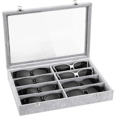Emibele Brillen Organizer Aufbewahrungsbox mit 8 Fächern aus Samt, stapelbar