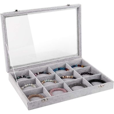 Emibele Schmucktablett mit 12 Gittern, Deckel und Schloss - Perfekt für Ringe