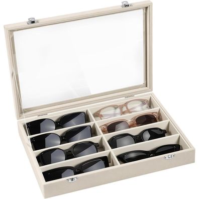 Emibele Brillen Organizer Aufbewahrungsbox mit 8 Fächern aus Samt, stapelbar