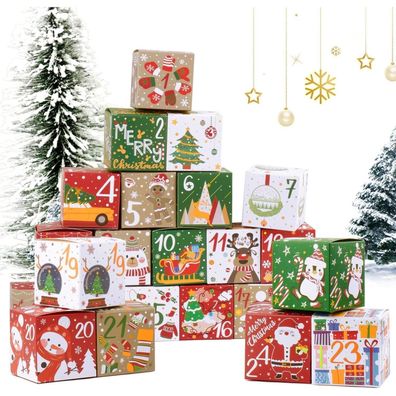 Betessin Adventskalender zum Befüllen, 24 Stück 7x7x7cm Geschenkschachtel