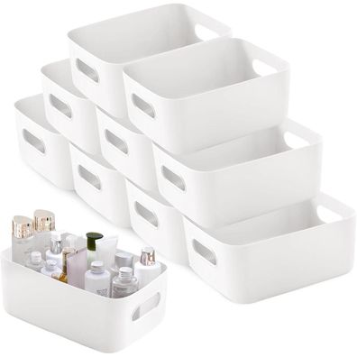 SHEPIN 10 Stück Aufbewahrungsboxen Kunststoff Weiß 30x20x12cm mit Griffen für