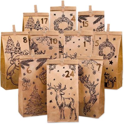 Adventskalender zum Befüllen für Kinder & Erwachsene, 24 DIY Weihnachtskalender