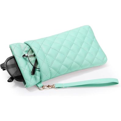 MoKo Brillenetui Minzgrün: Doppellagiger PU-Leder Organizer mit Handschlaufe